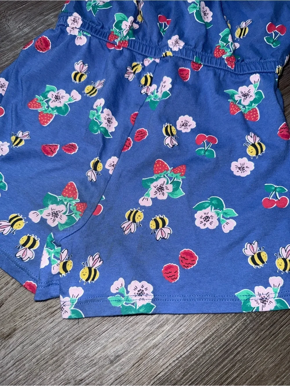 Old Navy Blue Floral Strawberry Bee Print Girls Romper Outfit Size 4T